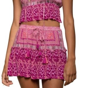 RAGA | NWT Pink boho printed loose tassel tie mini skirt size medium
